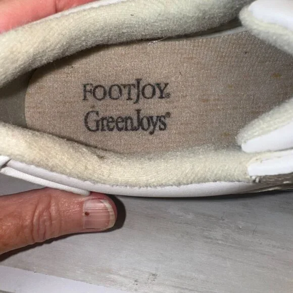 Footjoy Greenjoys Womens Golf Shoes White Beige 48401 Lace Up Spikes Size 8 M - Picture 9 of 11